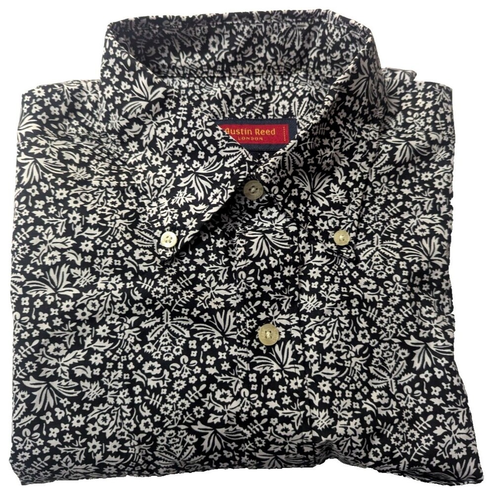 Austin Reed London Men's Button-up Shirt Black & White Floral Pattern M VTG NWOT